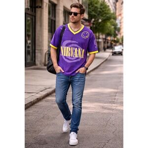 NEW WITHOUT TAGS Nirvana In Utero "91" Soccer JERSEY SHIRT 2XL Blacklight